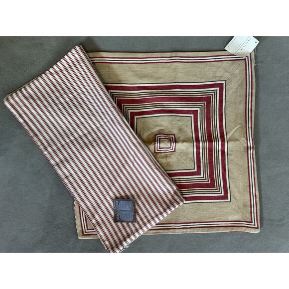 2 Pottery Barn Celeste Stripe Throw Pillow Covers 18”x 18” Red, Beige - Picture 1 of 3